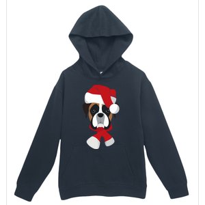 Merry Christmas Boxer Dog With Santa Hat Urban Pullover Hoodie