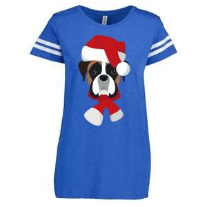 Merry Christmas Boxer Dog With Santa Hat Enza Ladies Jersey Football T-Shirt