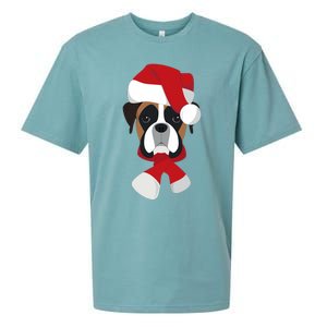 Merry Christmas Boxer Dog With Santa Hat Sueded Cloud Jersey T-Shirt