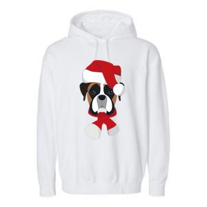 Merry Christmas Boxer Dog With Santa Hat Garment-Dyed Fleece Hoodie