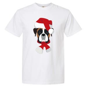 Merry Christmas Boxer Dog With Santa Hat Garment-Dyed Heavyweight T-Shirt