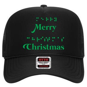 Merry Christmas Braille Alphabet Dots Xmas Top Holiday Gifts Long Sleeve High Crown Mesh Back Trucker Hat