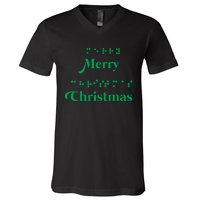 Merry Christmas Braille Alphabet Dots Xmas Top Holiday Gifts Long Sleeve V-Neck T-Shirt