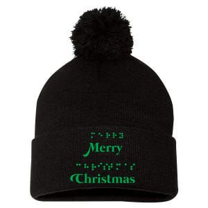 Merry Christmas Braille Alphabet Dots Xmas Top Holiday Gifts Long Sleeve Pom Pom 12in Knit Beanie