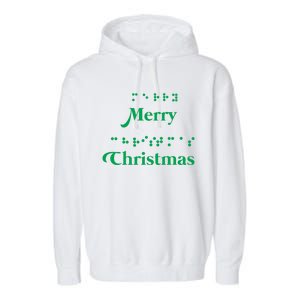 Merry Christmas Braille Alphabet Dots Xmas Top Holiday Gifts Long Sleeve Garment-Dyed Fleece Hoodie