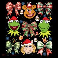Muppet Christmas Coquette Bow Miss Piggy Fozzie Bear Kermit The Frog Women's V-Neck T-Shirt