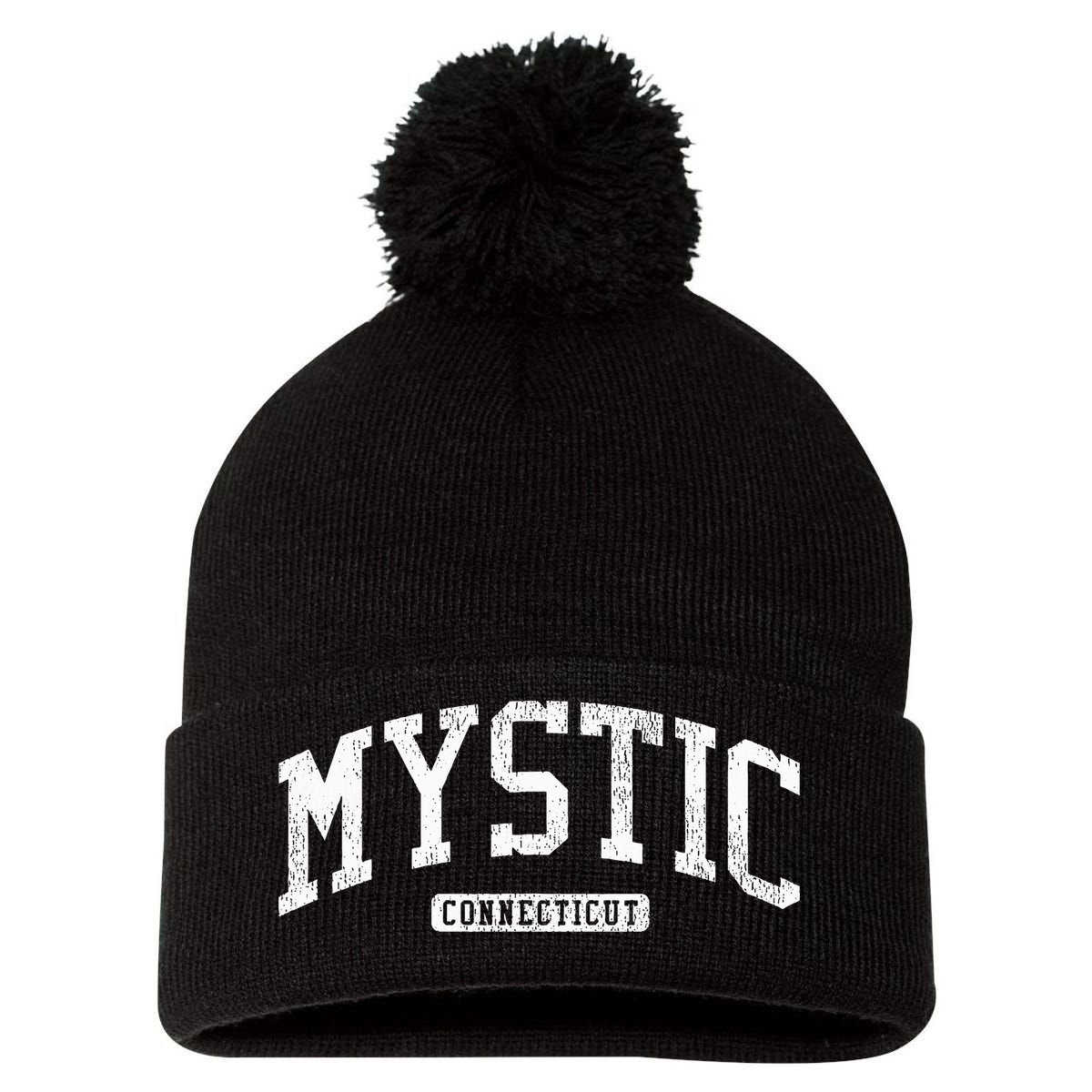 Mystic Connecticut Ct Js03 Vintage Pom Pom 12in Knit Beanie