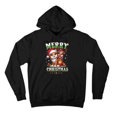 Merry Christmas Cat & Reindeer Santa Fairy Lights Xmas Tank Top Hoodie