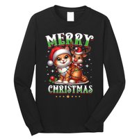 Merry Christmas Cat & Reindeer Santa Fairy Lights Xmas Tank Top Long Sleeve Shirt