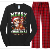 Merry Christmas Cat & Reindeer Santa Fairy Lights Xmas Tank Top Long Sleeve Pajama Set