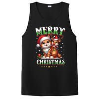 Merry Christmas Cat & Reindeer Santa Fairy Lights Xmas Tank Top PosiCharge Competitor Tank