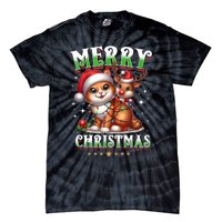 Merry Christmas Cat & Reindeer Santa Fairy Lights Xmas Tank Top Tie-Dye T-Shirt