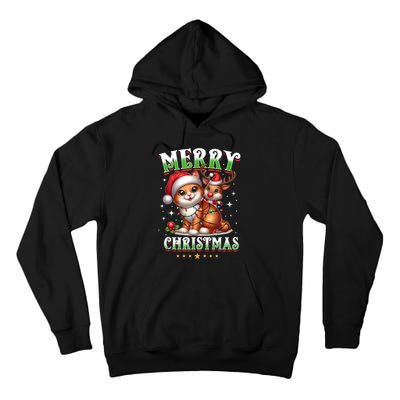 Merry Christmas Cat & Reindeer Santa Fairy Lights Xmas Tank Top Tall Hoodie