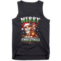 Merry Christmas Cat & Reindeer Santa Fairy Lights Xmas Tank Top Tank Top