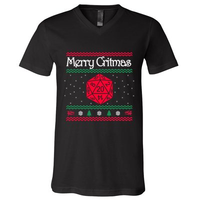 Merry Critmas Christmas D20 Rpg Board Game Role Play V-Neck T-Shirt