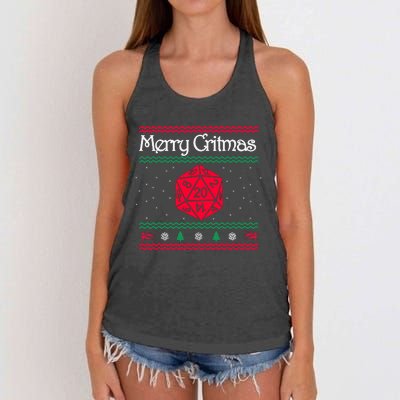 Merry Critmas Christmas D20 Rpg Board Game Role Play Women's Knotted Racerback Tank