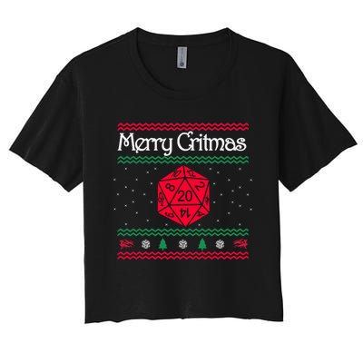 Merry Critmas Christmas D20 Rpg Board Game Role Play Women's Crop Top Tee