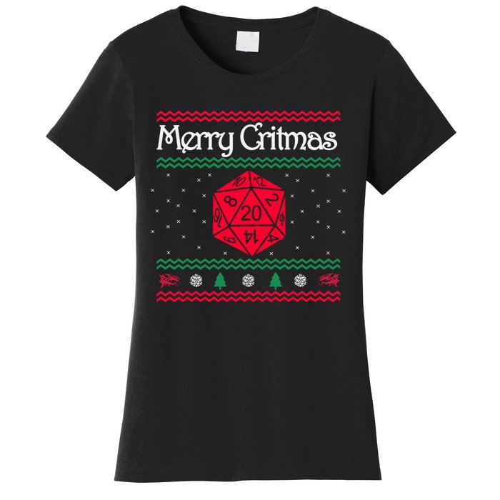 Merry Critmas Christmas D20 Rpg Board Game Role Play Women's T-Shirt