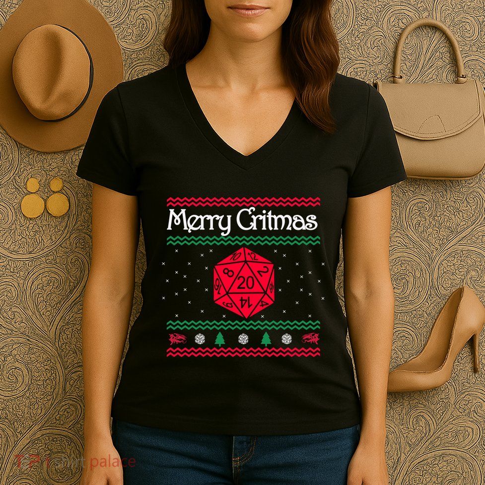 Merry Critmas Christmas D20 Rpg Board Game Role Play Women's V-Neck T-Shirt