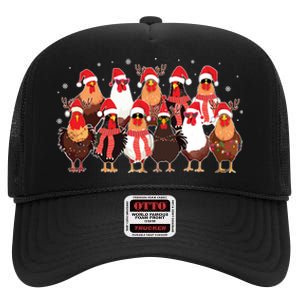 Merry Christmas Chicken Santa Reindeer Farm Animal Xmas Long Sleeve High Crown Mesh Back Trucker Hat