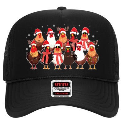 Merry Christmas Chicken Santa Reindeer Farm Animal Xmas Long Sleeve High Crown Mesh Back Trucker Hat