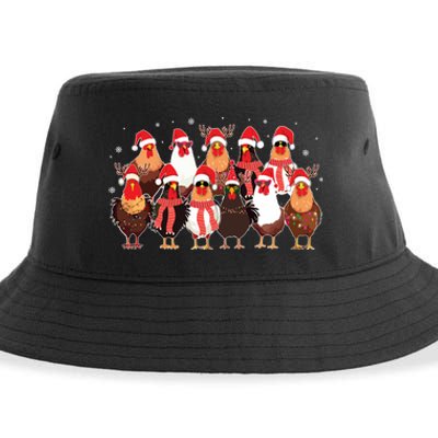 Merry Christmas Chicken Santa Reindeer Farm Animal Xmas Long Sleeve Sustainable Bucket Hat