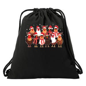 Merry Christmas Chicken Santa Reindeer Farm Animal Xmas Long Sleeve Drawstring Bag