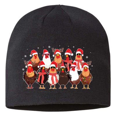 Merry Christmas Chicken Santa Reindeer Farm Animal Xmas Long Sleeve Sustainable Beanie