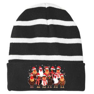 Merry Christmas Chicken Santa Reindeer Farm Animal Xmas Long Sleeve Striped Beanie with Solid Band