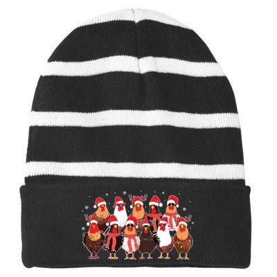 Merry Christmas Chicken Santa Reindeer Farm Animal Xmas Long Sleeve Striped Beanie with Solid Band