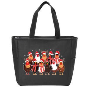 Merry Christmas Chicken Santa Reindeer Farm Animal Xmas Long Sleeve Zip Tote Bag