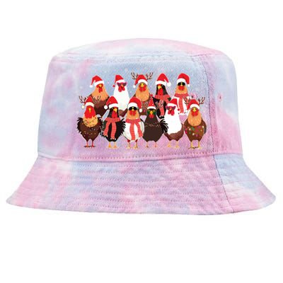 Merry Christmas Chicken Santa Reindeer Farm Animal Xmas Long Sleeve Tie-Dyed Bucket Hat