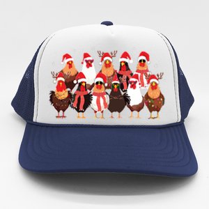 Merry Christmas Chicken Santa Reindeer Farm Animal Xmas Long Sleeve Trucker Hat