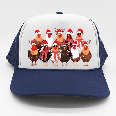 Merry Christmas Chicken Santa Reindeer Farm Animal Xmas Long Sleeve Trucker Hat