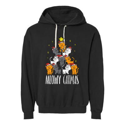 Meowy Catmas Cat Christmas Tree Xmas Garment-Dyed Fleece Hoodie