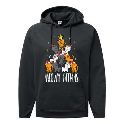 Meowy Catmas Cat Christmas Tree Xmas Performance Fleece Hoodie