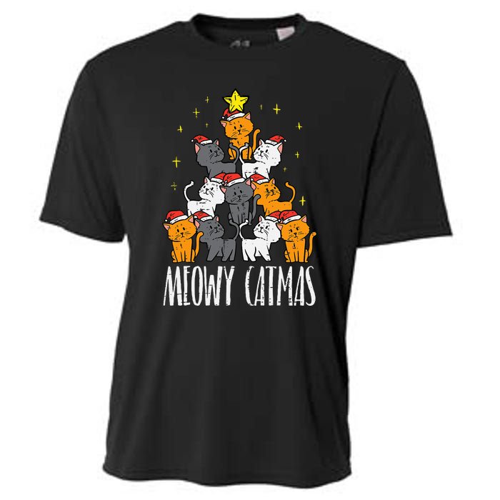 Meowy Catmas Cat Christmas Tree Xmas Cooling Performance Crew T-Shirt