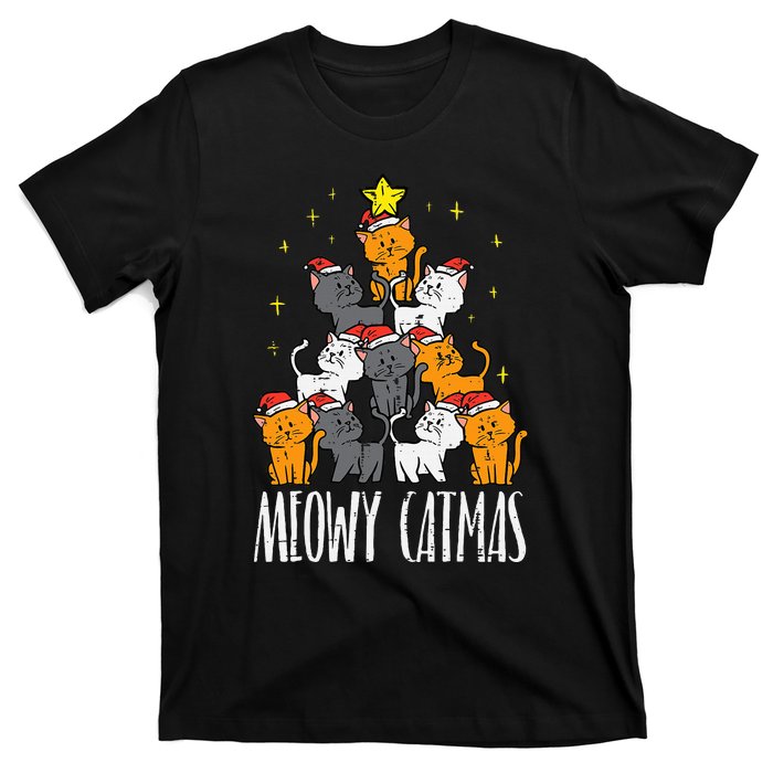 Meowy Catmas Cat Christmas Tree Xmas T-Shirt