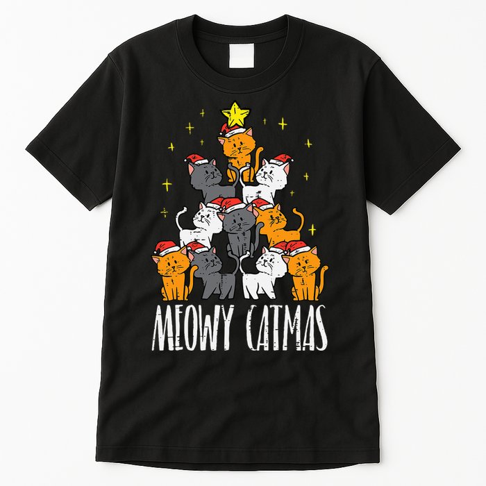 Meowy Catmas Cat Christmas Tree Xmas Tall T-Shirt