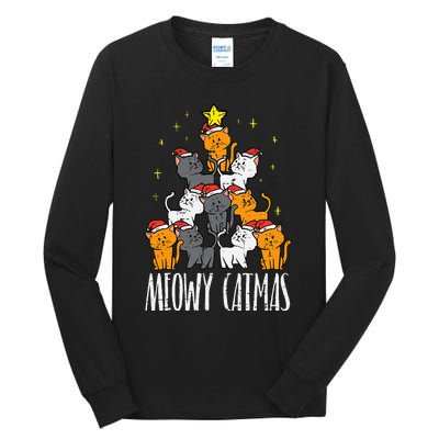 Meowy Catmas Cat Christmas Tree Xmas Tall Long Sleeve T-Shirt