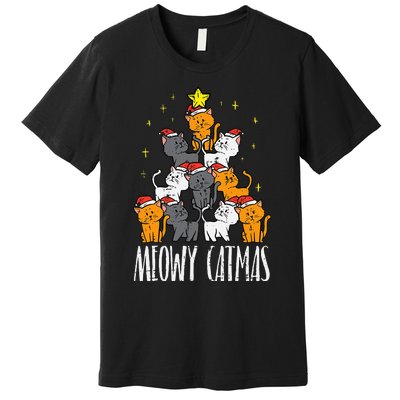 Meowy Catmas Cat Christmas Tree Xmas Premium T-Shirt