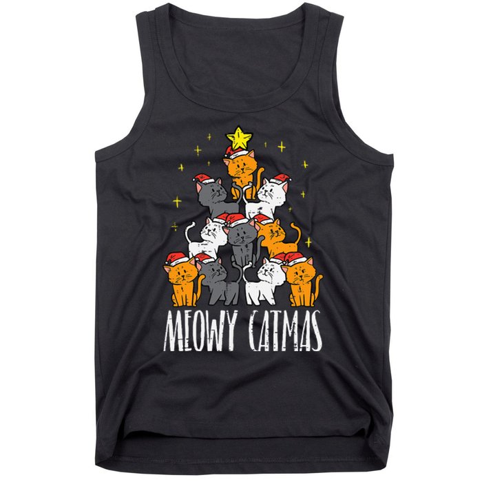 Meowy Catmas Cat Christmas Tree Xmas Tank Top