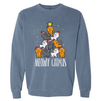 Meowy Catmas Cat Christmas Tree Xmas Garment-Dyed Sweatshirt