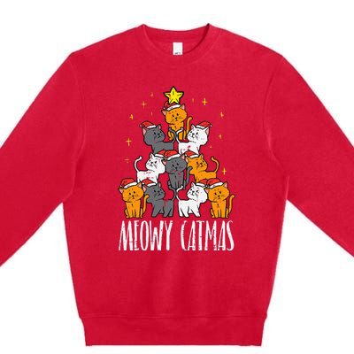 Meowy Catmas Cat Christmas Tree Xmas Premium Crewneck Sweatshirt