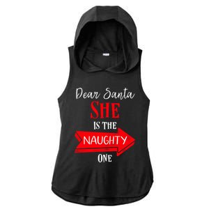 Matching Christmas Couples Sweater She Is The Naughty One Gift Ladies PosiCharge Tri-Blend Wicking Draft Hoodie Tank