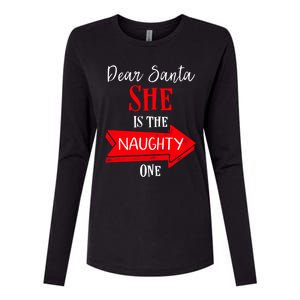 Matching Christmas Couples Sweater She Is The Naughty One Gift Womens Cotton Relaxed Long Sleeve T-Shirt