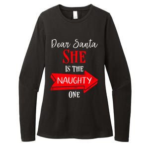 Matching Christmas Couples Sweater She Is The Naughty One Gift Womens CVC Long Sleeve Shirt