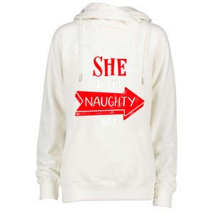 Matching Christmas Couples Sweater She Is The Naughty One Gift Womens Funnel Neck Pullover Hood