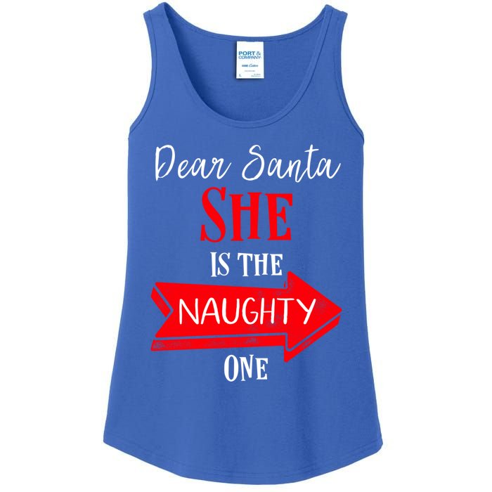 Matching Christmas Couples Sweater She Is The Naughty One Gift Ladies Essential Tank