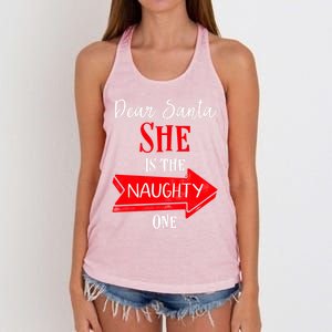 Matching Christmas Couples Sweater She Is The Naughty One Gift Women's Knotted Racerback Tank